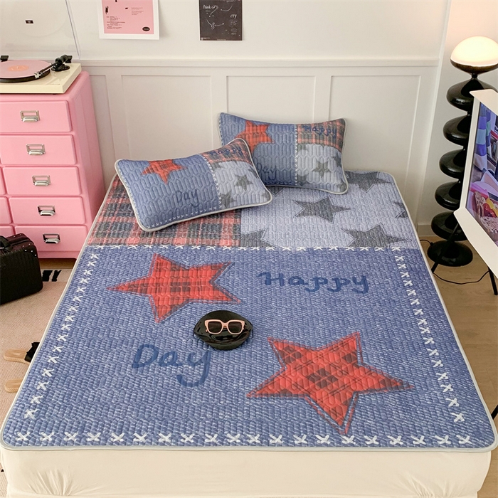 91家纺网 家纺一手货源 找家纺 昔可家纺 2023新款ins简约风乳胶凉席 牛仔星星