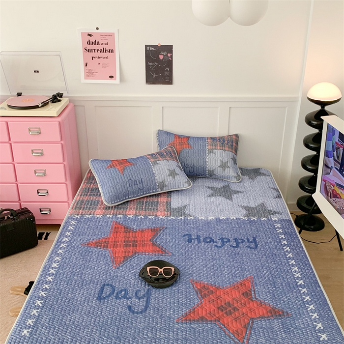 91家纺网 家纺一手货源 找家纺 昔可家纺 2023新款ins简约风乳胶凉席 牛仔星星