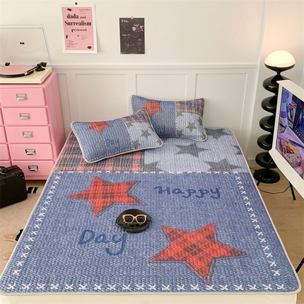 昔可家纺 2023新款ins简约风乳胶凉席 牛仔星星