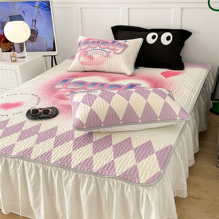 91家纺网 家纺一手货源 找家纺 昔可家纺 2023新款ins简约风乳胶凉席 紫菱格爱心