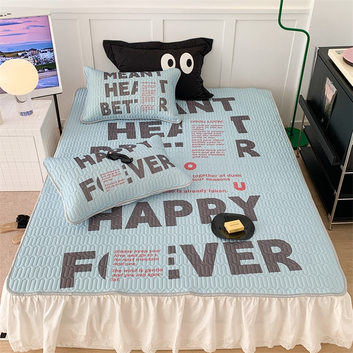 91家纺网 家纺一手货源 找家纺 昔可家纺 2023新款ins简约风乳胶凉席 蓝色字母