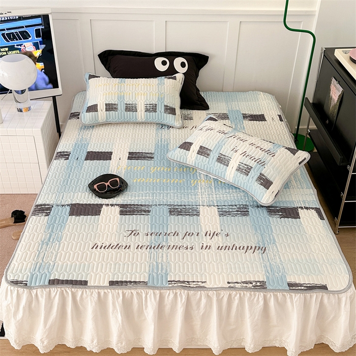 91家纺网 家纺一手货源 找家纺 昔可家纺 2023新款ins简约风乳胶凉席 蓝色香香格