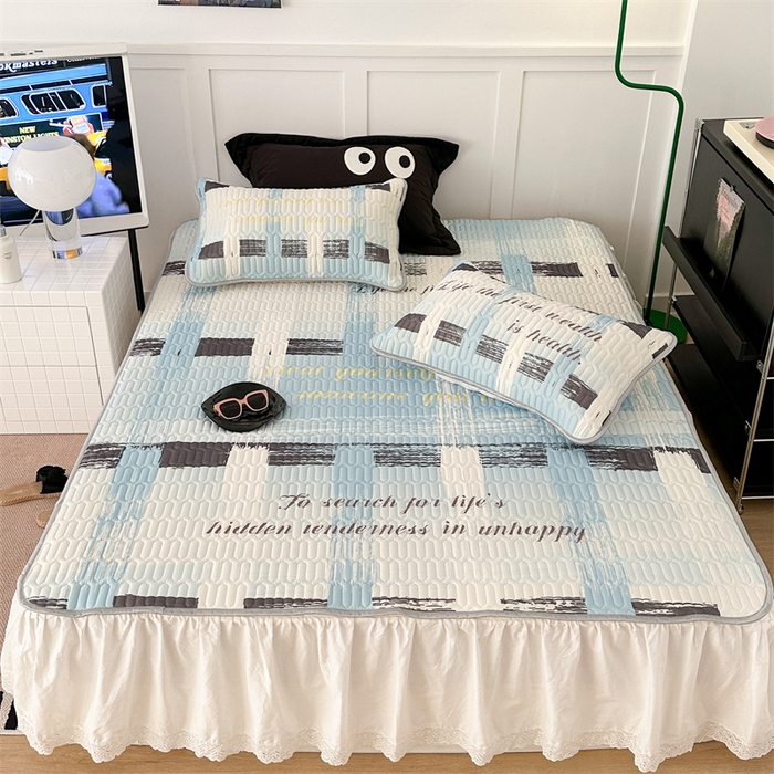 91家纺网 家纺一手货源 找家纺 昔可家纺 2023新款ins简约风乳胶凉席 蓝色香香格