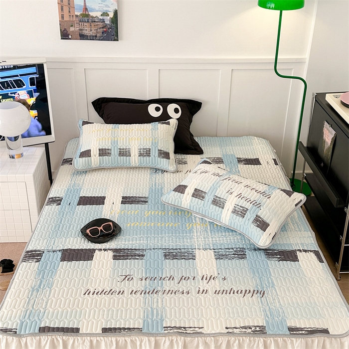 91家纺网 家纺一手货源 找家纺 昔可家纺 2023新款ins简约风乳胶凉席 蓝色香香格