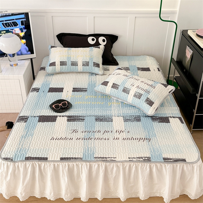 91家纺网 家纺一手货源 找家纺 昔可家纺 2023新款ins简约风乳胶凉席 蓝色香香格