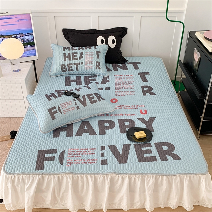 91家纺网 家纺一手货源 找家纺 昔可家纺 2023新款ins简约风乳胶凉席 蓝色字母