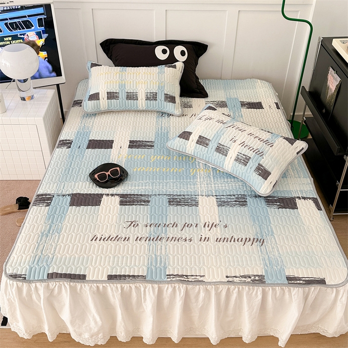 91家纺网 家纺一手货源 找家纺 昔可家纺 2023新款ins简约风乳胶凉席 蓝色香香格