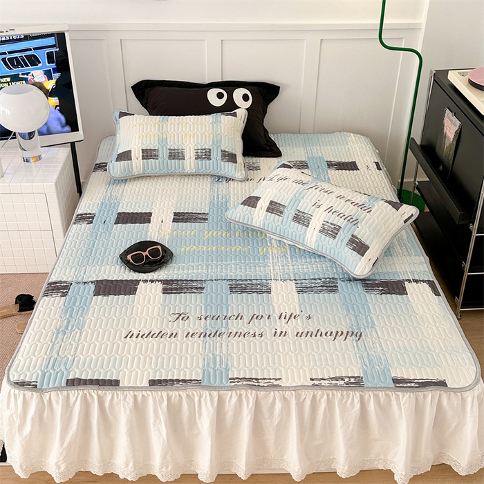 91家纺网 家纺一手货源 找家纺 昔可家纺 2023新款ins简约风乳胶凉席 蓝色香香格