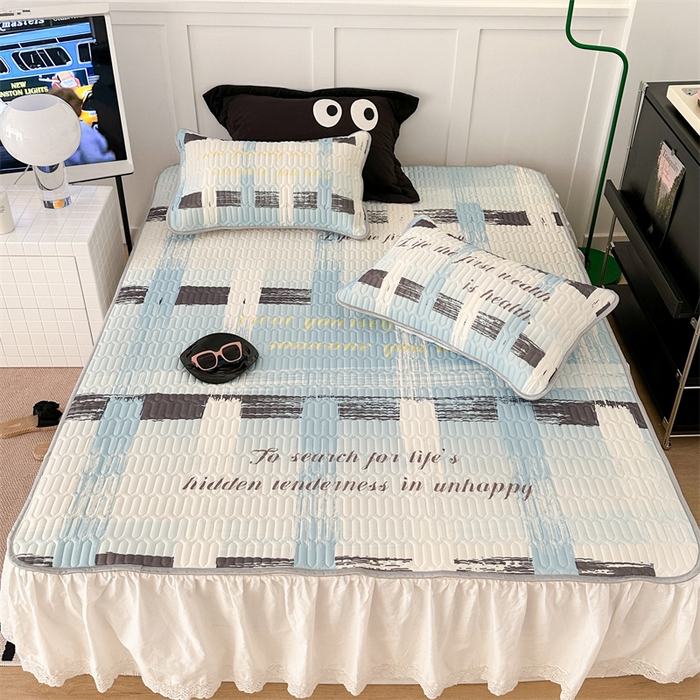 91家纺网 家纺一手货源 找家纺 昔可家纺 2023新款ins简约风乳胶凉席 蓝色香香格