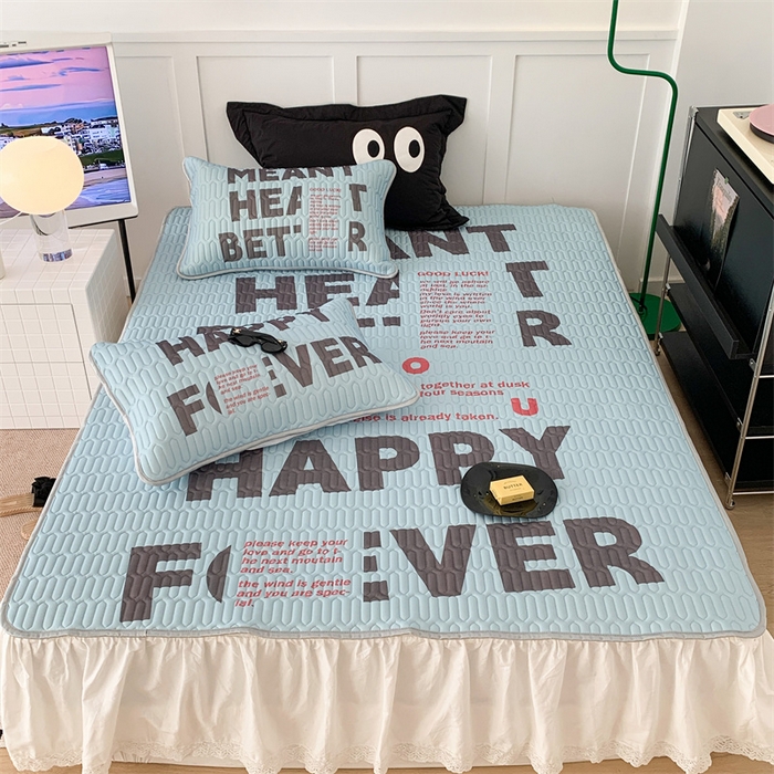 91家纺网 家纺一手货源 找家纺 昔可家纺 2023新款ins简约风乳胶凉席 蓝色字母