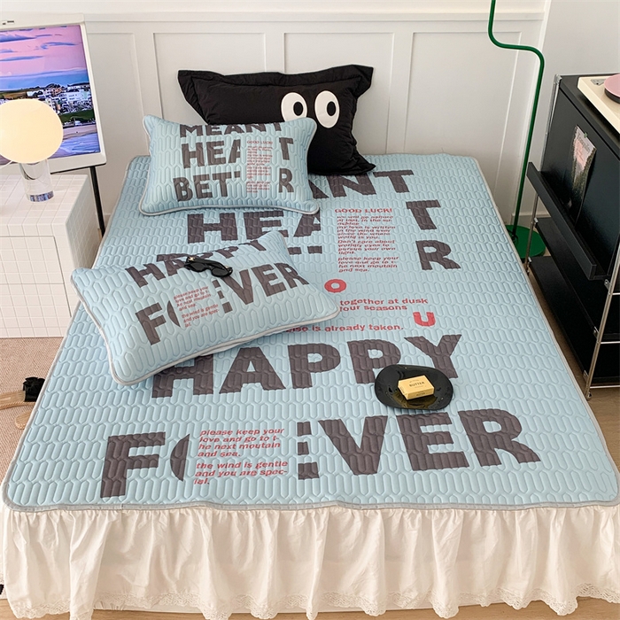 91家纺网 家纺一手货源 找家纺 昔可家纺 2023新款ins简约风乳胶凉席 蓝色字母