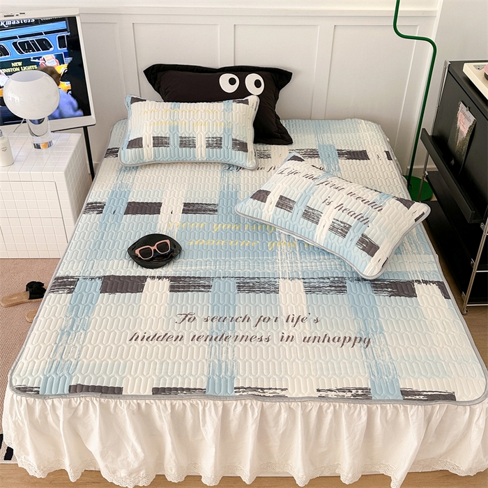 91家纺网 家纺一手货源 找家纺 昔可家纺 2023新款ins简约风乳胶凉席 蓝色香香格