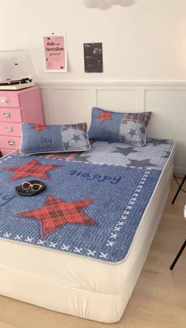 91家纺网 家纺一手货源 找家纺 昔可家纺 2023新款ins简约风乳胶凉席 牛仔星星