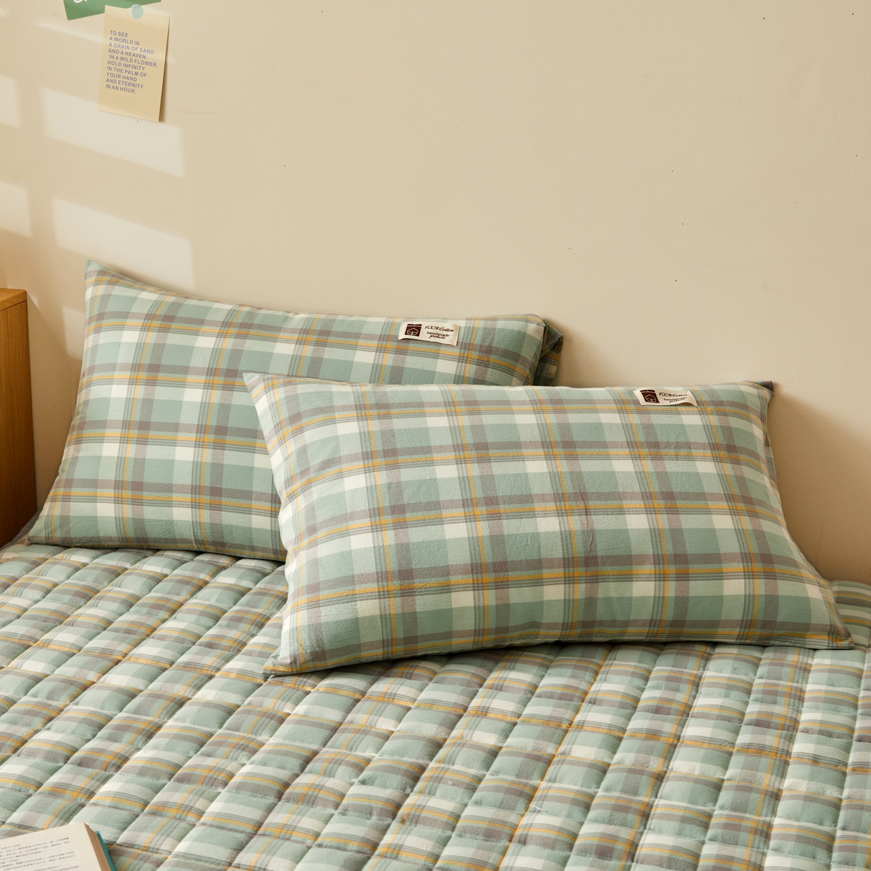 91家纺网 家纺一手货源 找家纺 （总）喜居 2023新款A类色织全棉水洗棉色织夹棉大豆床笠纯棉床笠直播