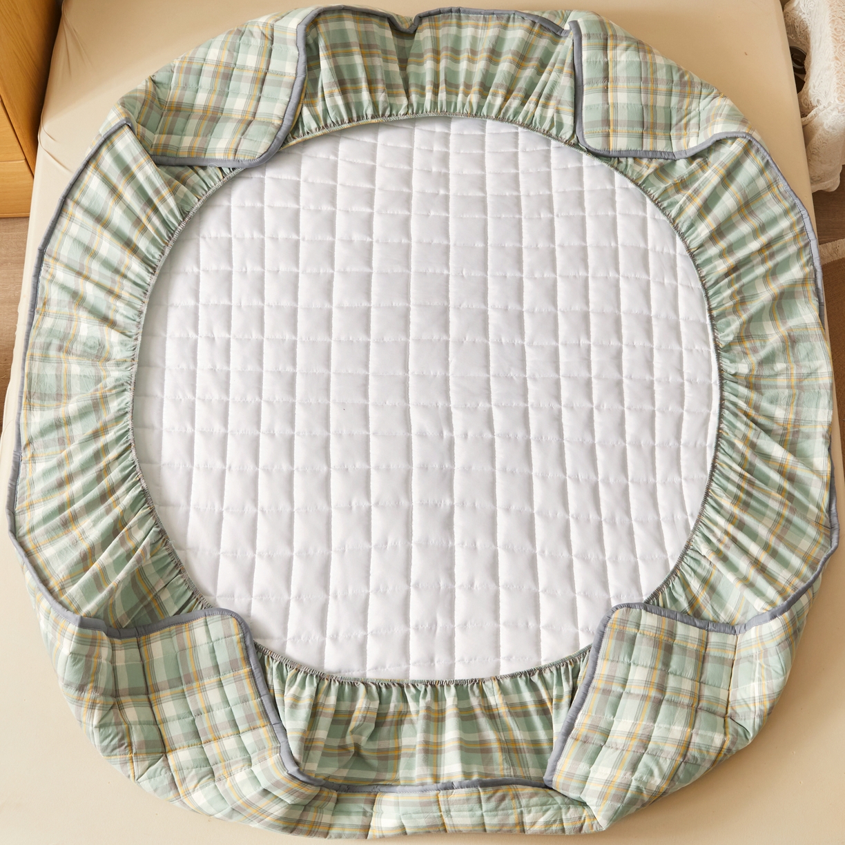 91家纺网 家纺一手货源 找家纺 （总）喜居 2023新款A类色织全棉水洗棉色织夹棉大豆床笠纯棉床笠直播