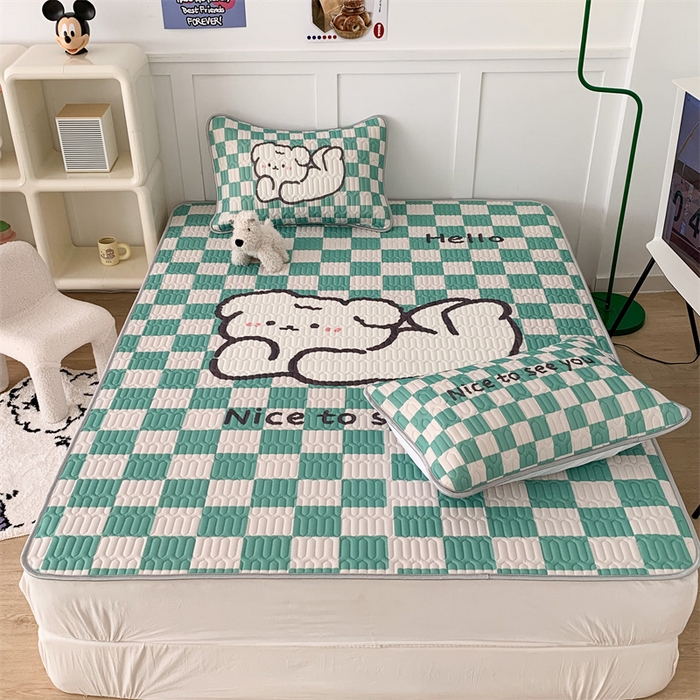 91家纺网 家纺一手货源 找家纺 昔可家纺 2023新款大版卡通乳胶凉席第二批 绿色棋盘格狗