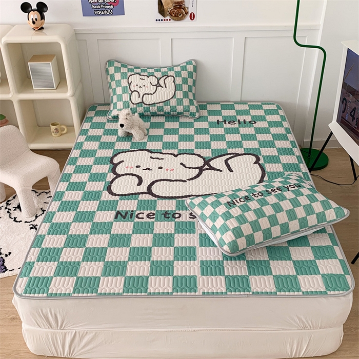 91家纺网 家纺一手货源 找家纺 昔可家纺 2023新款大版卡通乳胶凉席第二批 绿色棋盘格狗