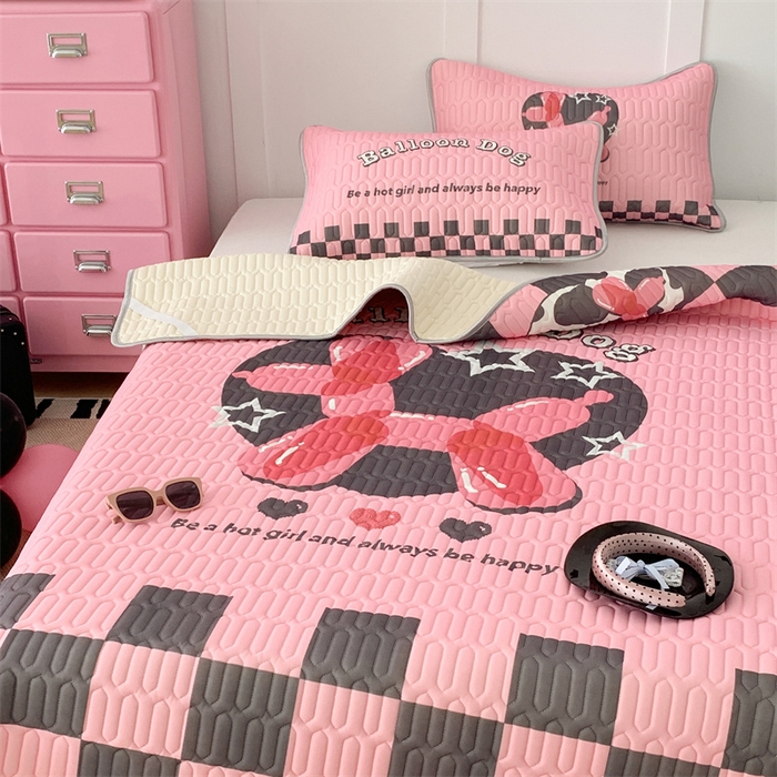 91家纺网 家纺一手货源 找家纺 昔可家纺 2023新款甜酷黑粉系列乳胶凉席 气球狗狗