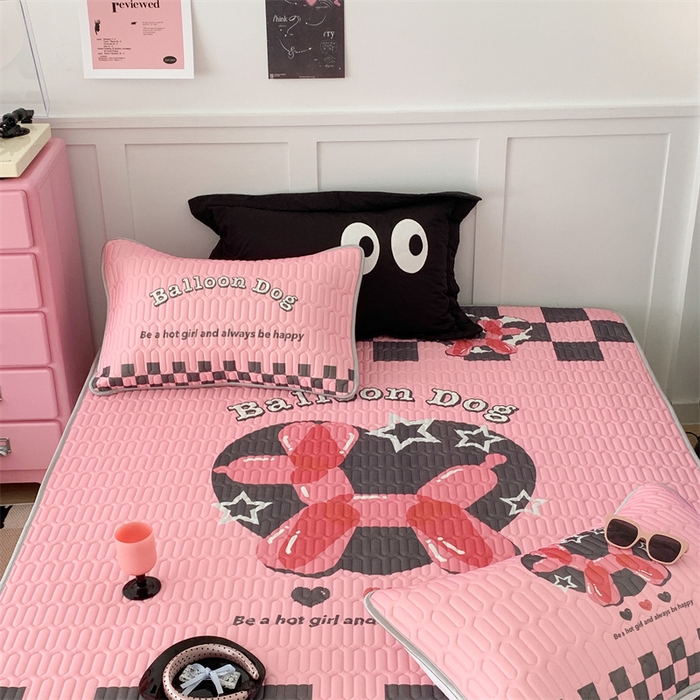 91家纺网 家纺一手货源 找家纺 昔可家纺 2023新款甜酷黑粉系列乳胶凉席 气球狗狗