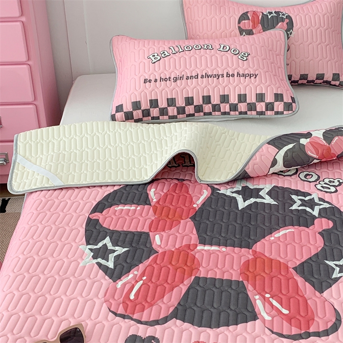 91家纺网 家纺一手货源 找家纺 昔可家纺 2023新款甜酷黑粉系列乳胶凉席 气球狗狗