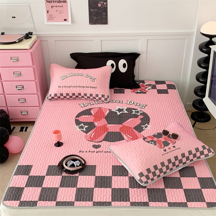 91家纺网 家纺一手货源 找家纺 昔可家纺 2023新款甜酷黑粉系列乳胶凉席 气球狗狗