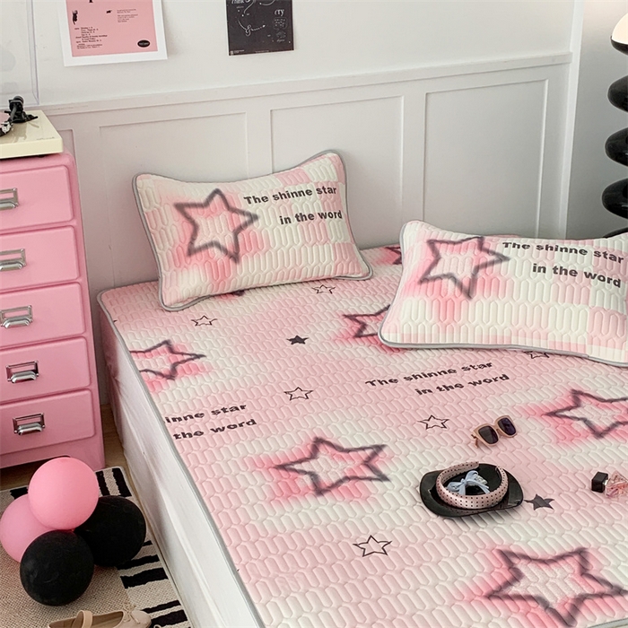 91家纺网 家纺一手货源 找家纺 昔可家纺 2023新款甜酷黑粉系列乳胶凉席 甜酷粉星