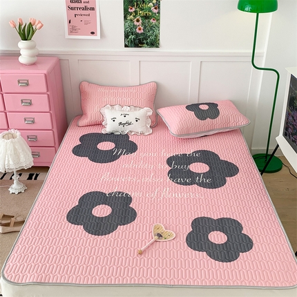 昔可家纺 2023新款甜酷黑粉系列乳胶凉席 甜酷黑粉花花