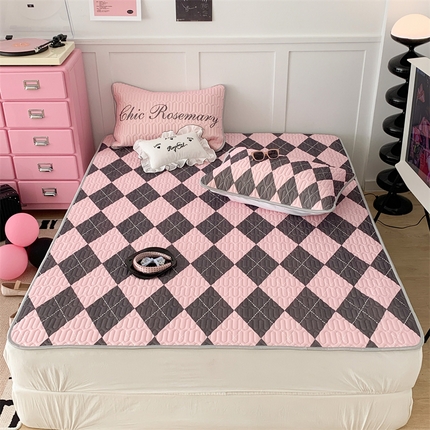 昔可家纺 2023新款甜酷黑粉系列乳胶凉席 学院菱格黑粉色