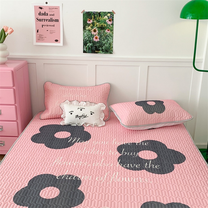 91家纺网 家纺一手货源 找家纺 昔可家纺 2023新款甜酷黑粉系列乳胶凉席 甜酷黑粉花花