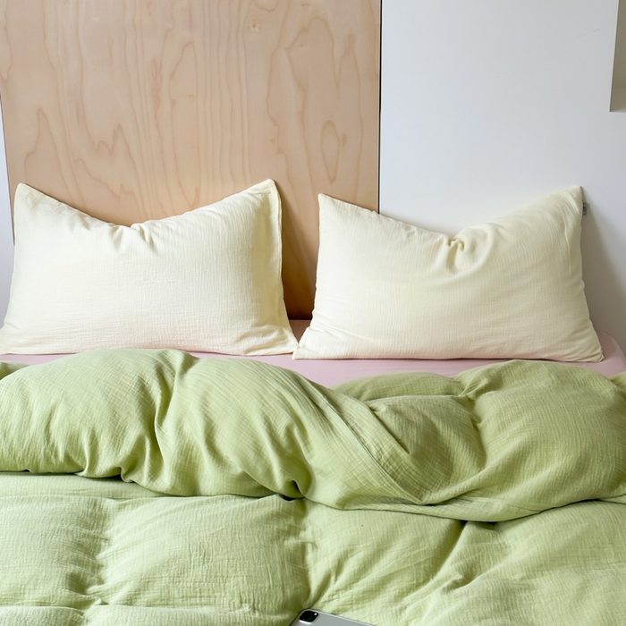 91家纺网 家纺一手货源 找家纺 （总）玛奇朵 2023新品ins混搭风双层皱皱纱四件套