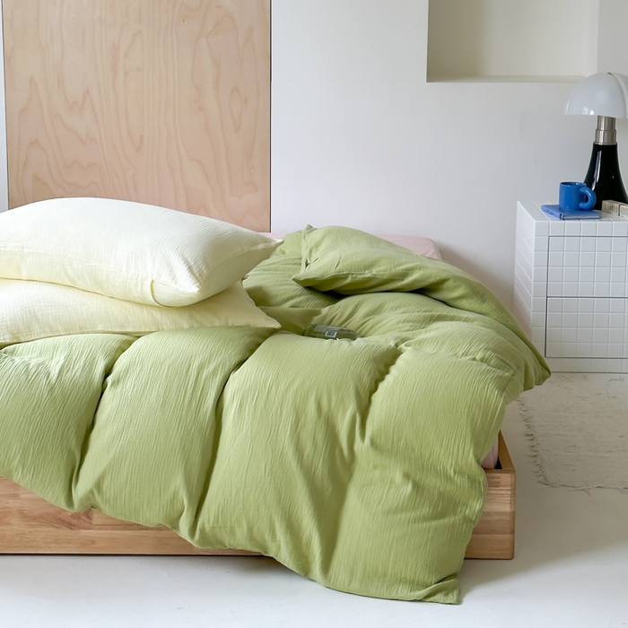 91家纺网 家纺一手货源 找家纺 玛奇朵 2023新品ins混搭风双层皱皱纱四件套 Good抹柠