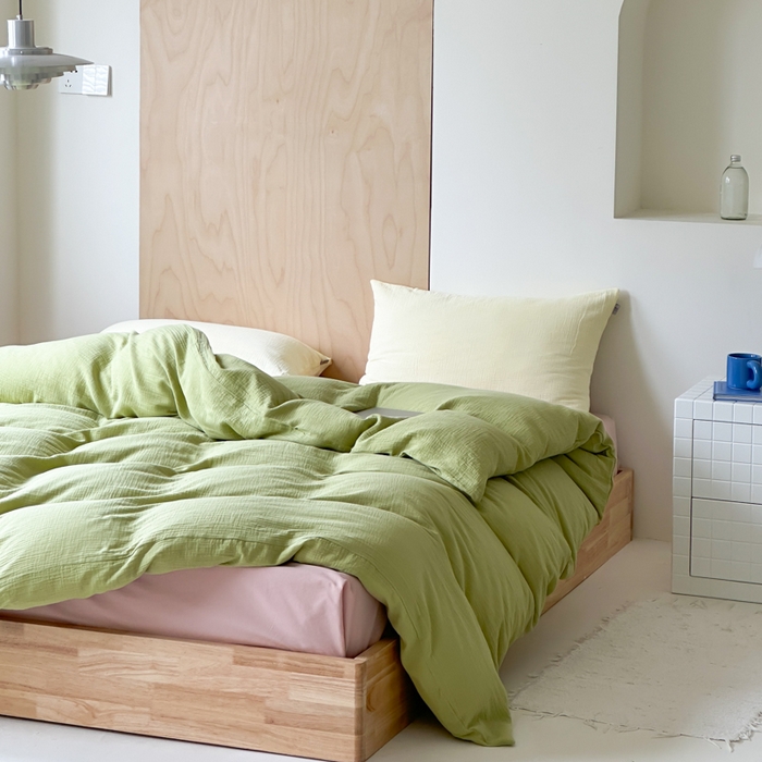 91家纺网 家纺一手货源 找家纺 玛奇朵 2023新品ins混搭风双层皱皱纱四件套 Good抹柠