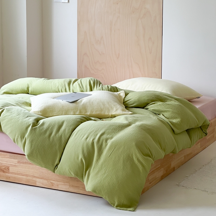 91家纺网 家纺一手货源 找家纺 玛奇朵 2023新品ins混搭风双层皱皱纱四件套 Good抹柠