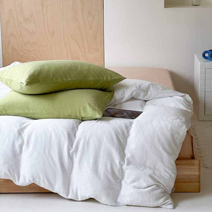 91家纺网 家纺一手货源 找家纺 玛奇朵 2023新品ins混搭风双层皱皱纱四件套 奶油森林