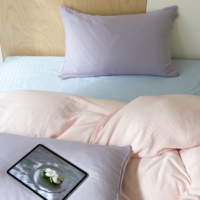 91家纺网 家纺一手货源 找家纺 玛奇朵 2023新品ins混搭风双层皱皱纱四件套 桃之夭夭