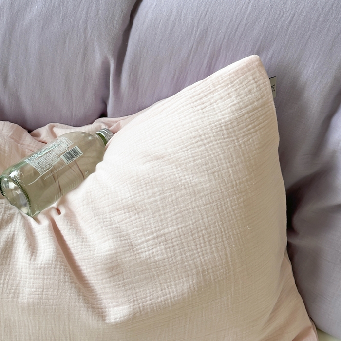 91家纺网 家纺一手货源 找家纺 玛奇朵 2023新品ins混搭风双层皱皱纱四件套 芋泥啵啵