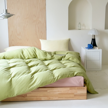 91家纺网 家纺一手货源 找家纺 （总）玛奇朵 2023新品ins混搭风双层皱皱纱四件套