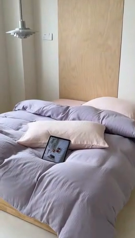 91家纺网 家纺一手货源 找家纺 玛奇朵 2023新品ins混搭风双层皱皱纱四件套 芋泥啵啵