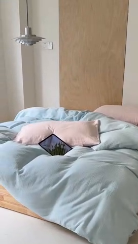 91家纺网 家纺一手货源 找家纺 玛奇朵 2023新品ins混搭风双层皱皱纱四件套 梦幻海盐