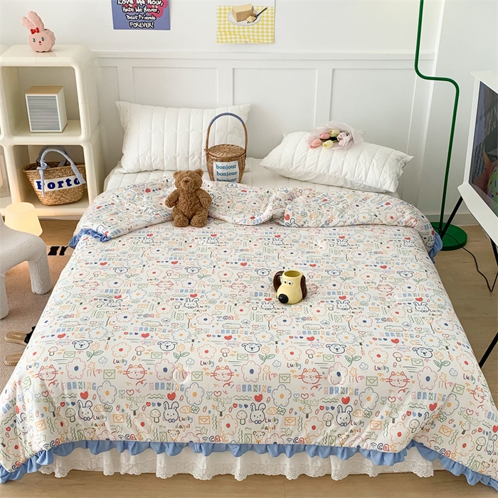 91家纺网 家纺一手货源 找家纺 昔可家纺 2023新款花边款云柔针织大豆夏被 涂鸦画