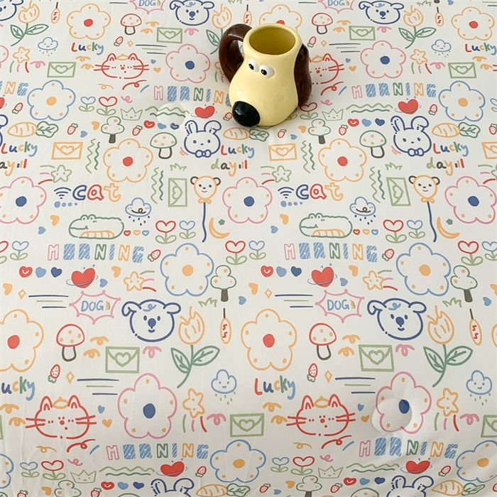 91家纺网 家纺一手货源 找家纺 昔可家纺 2023新款花边款云柔针织大豆夏被 涂鸦画