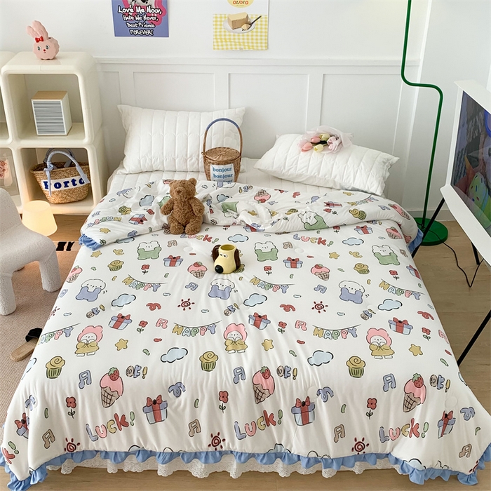 91家纺网 家纺一手货源 找家纺 昔可家纺 2023新款花边款云柔针织大豆夏被 夏日萌趣