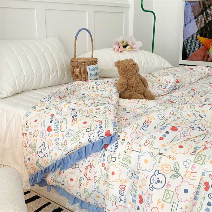 91家纺网 家纺一手货源 找家纺 昔可家纺 2023新款花边款云柔针织大豆夏被 涂鸦画