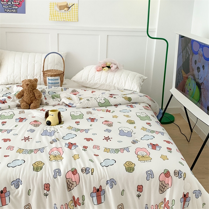 91家纺网 家纺一手货源 找家纺 昔可家纺 2023新款花边款云柔针织大豆夏被 夏日萌趣