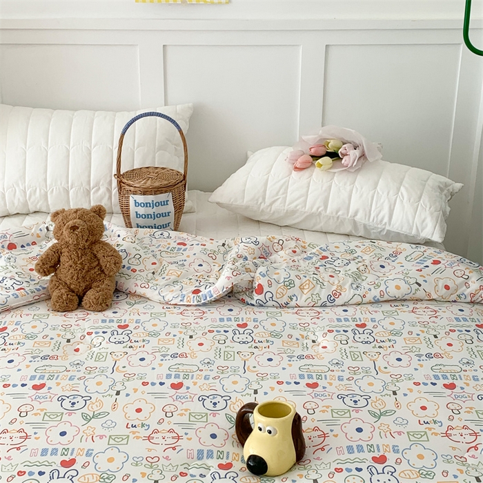 91家纺网 家纺一手货源 找家纺 昔可家纺 2023新款花边款云柔针织大豆夏被 涂鸦画