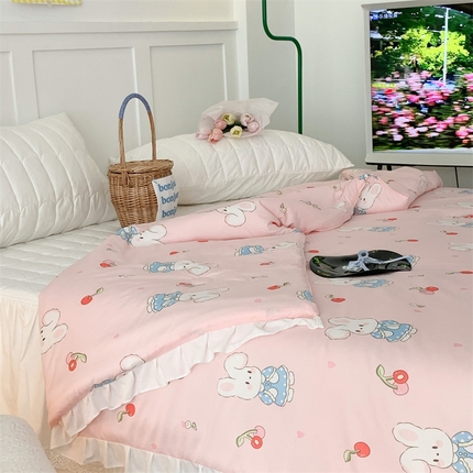 昔可家纺 2023新款花边款云柔针织大豆夏被 樱桃兔几