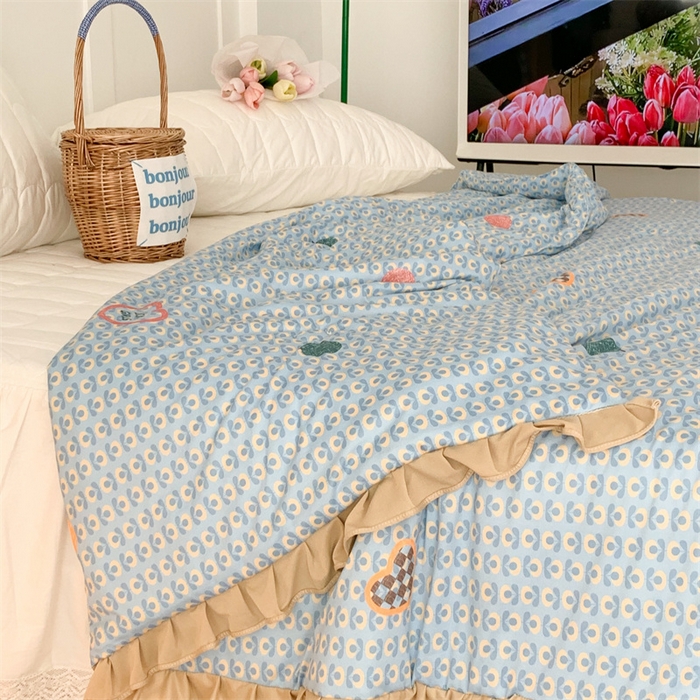 91家纺网 家纺一手货源 找家纺 昔可家纺 2023新款花边款云柔针织大豆夏被 心动小花