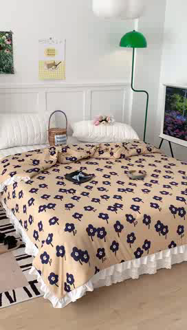 91家纺网 家纺一手货源 找家纺 昔可家纺 2023新款花边款云柔针织大豆夏被 山野莫奈