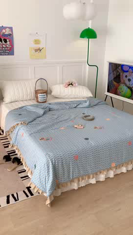 91家纺网 家纺一手货源 找家纺 昔可家纺 2023新款花边款云柔针织大豆夏被 心动小花