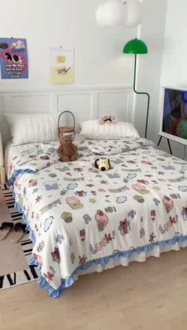 91家纺网 家纺一手货源 找家纺 昔可家纺 2023新款花边款云柔针织大豆夏被 夏日萌趣